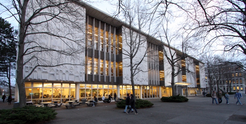 Outisde the front of library